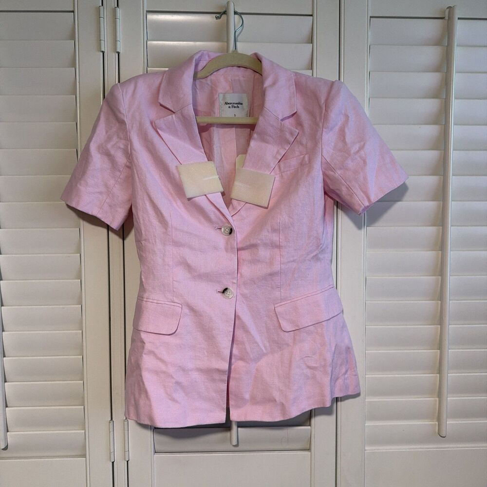 Abercrombie & Fitch Pink Linen Short Sleeve Blazer Size Small